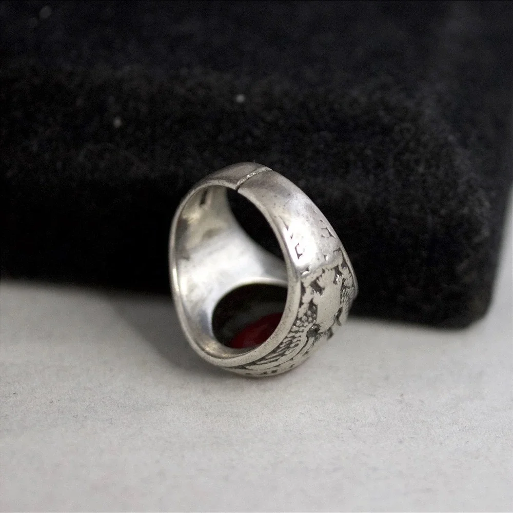 Vintage AAF Pilot Officer Sterling Silver Red Stone Signet Ring HJ Size 9.5